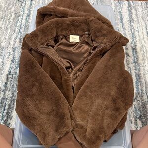 Elie Tahari Chocolate Brown Plush Hooded Jacket